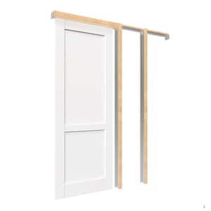 30 in. x 80 in. Panel MDF White Primed Wood, can be painted Pre-Finished Door Panel Pocket Door Frame with All Hardware