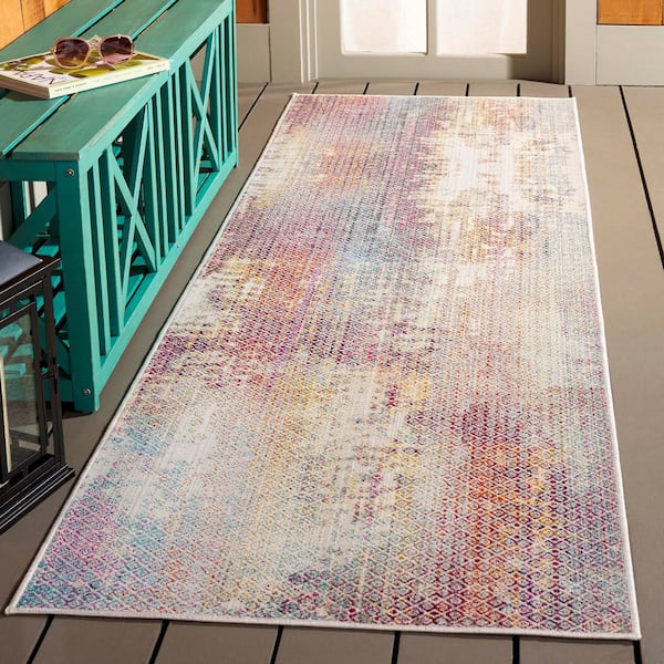 Rainbow Navy/Rust Gold 3 ft. x 8 ft. Distressed Diamonds Indoor/Outdoor Runner Rug