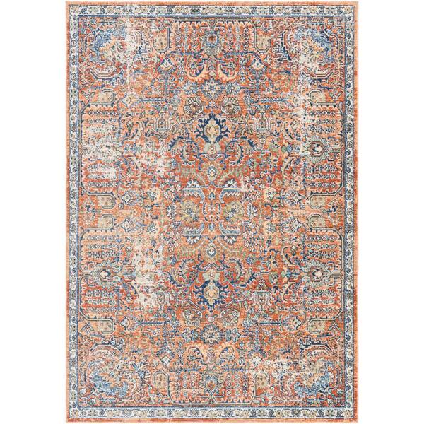 Livabliss Lina Teal/Burnt Orange 8 ft. x 10 ft. Indoor/Outdoor Area Rug