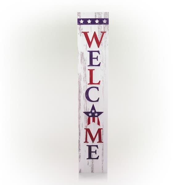 47.2-Inch Lighted Wood Americana Porch Sign with Easel - Welcome