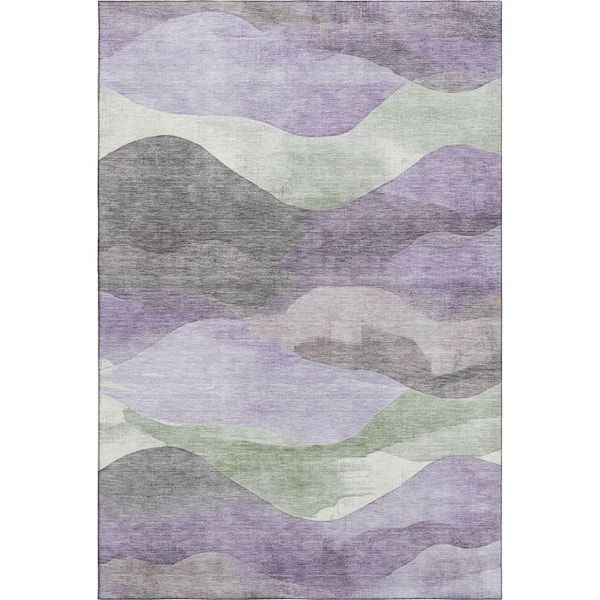 Mayfield Premium Machine Washable Abstract AMF1966 Purple 3 ft. x 4 ft. Area Rug