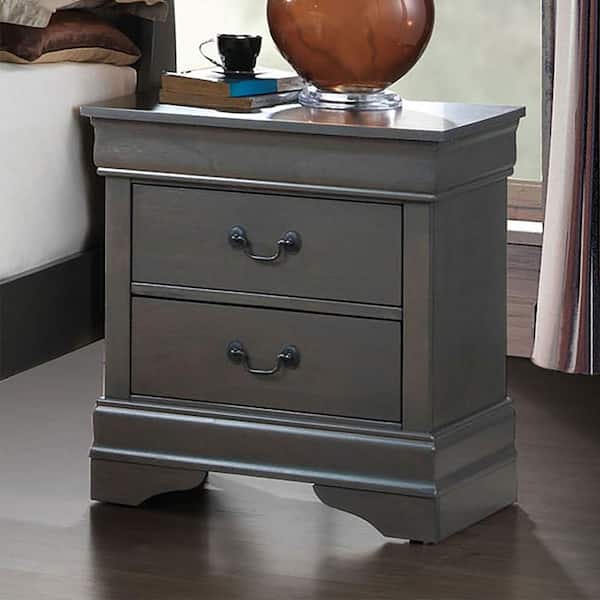 William's Home Furnishing Louis Philippe III 2-Drawer Gray Nightstand 23.75 in. x 21.63 in. x 15.75 in.