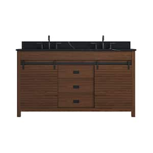 Harris 61 in. Double Sink Freestanding Brown Bath Vanity with Black Sintered Stone Top and Backsplash Assembled