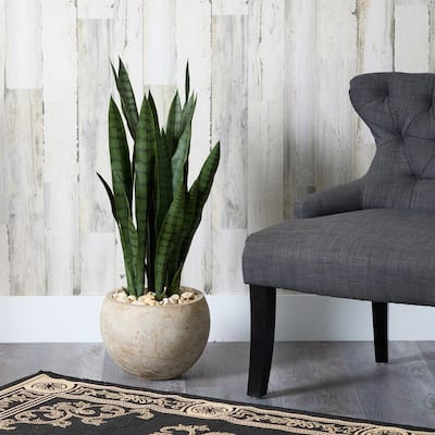 32 in. Sand Colored Sansevieria Artificial Plant Planter