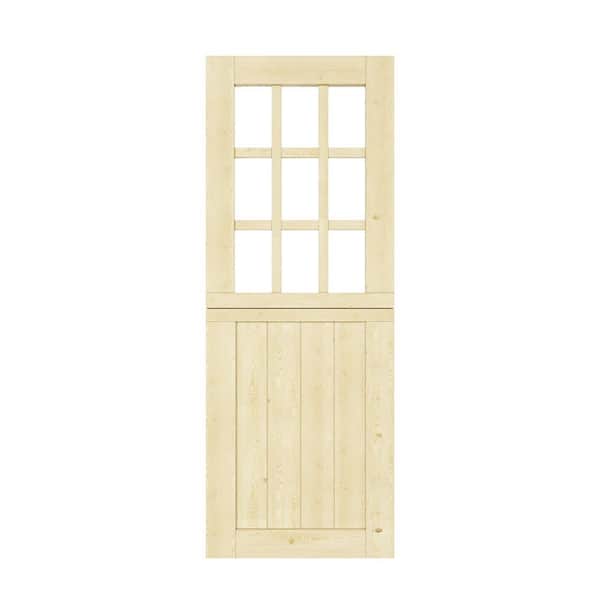 30 in. x 80 in. Solid Pine Universal 9-Lite Clear Glass Unfinished Dutch Door Design Wood Front Door Slab