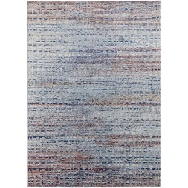 Blue,  Ivory  10 ft. x 14 ft. Loomed Abstract Polypropylene Indoor Area Rug