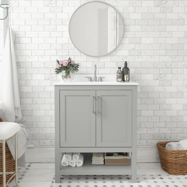 Carnegy Avenue 30 in. W x 19 in. D x 38 in. H Single Sink Freestanding Bath Vanity in Gray with White Stone Top
