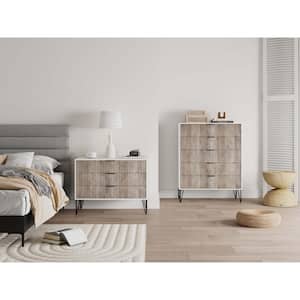 DUMBO White and Grey 2-Piece Modern 5-Drawer 35.19 in. Tall Dresser and 3-Drawer 35.19 in. Standard Dresser Set