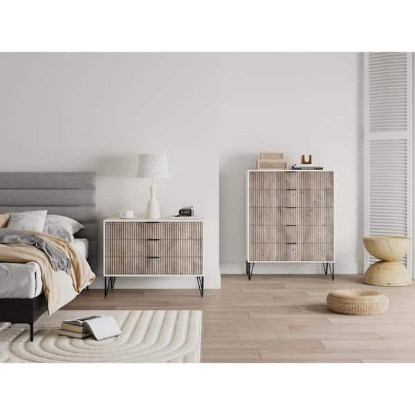Manhattan Comfort DUMBO White and Grey 5-Drawer 35.19 in. Dresser and 3-Drawer 35.19 in. Dresser with SNAP Tool-Free Assembly