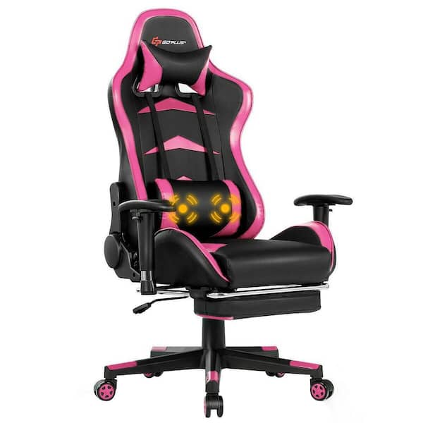 Boyel Living Pink and Black Computer Gaming Adjustable Lumbar Support Chair and Ergonomic Swivel Rolling Massage Chair with Headrest