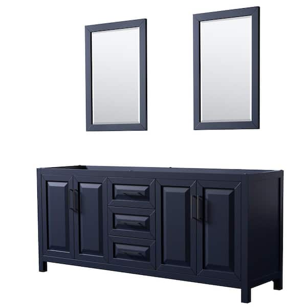 Wyndham Collection Daria 78.75 in. W x 21.5 in. D x 35 in. H Double Bath Vanity Cabinet without Top in Dark Blue with 24 in. Mirrors