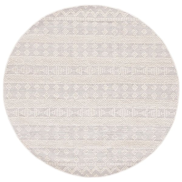 Natura 6 ft. x 6 ft. Ivory/Blue Fringe High-Low Diamond Round Area Rug