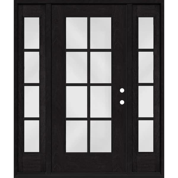 Steves & Sons Regency 68 in. x 80 in. Full Lite 8 Lite Clear Glass LH Onyx Stain Mahogany Fiberglass Prehung Front Door w/Dbl 14in.SL