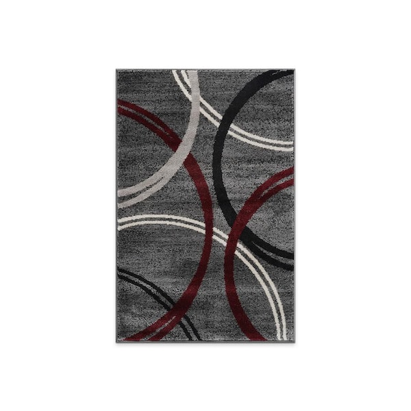 WRG Toscana Red 2 ft. 7 in. x 4 ft. Modern Abstract Circles Indoor Area Rug