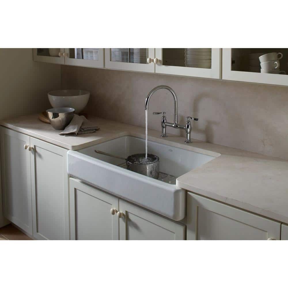 White 36" Cast Iron Farmhouse Drop-In Kitchen Sink