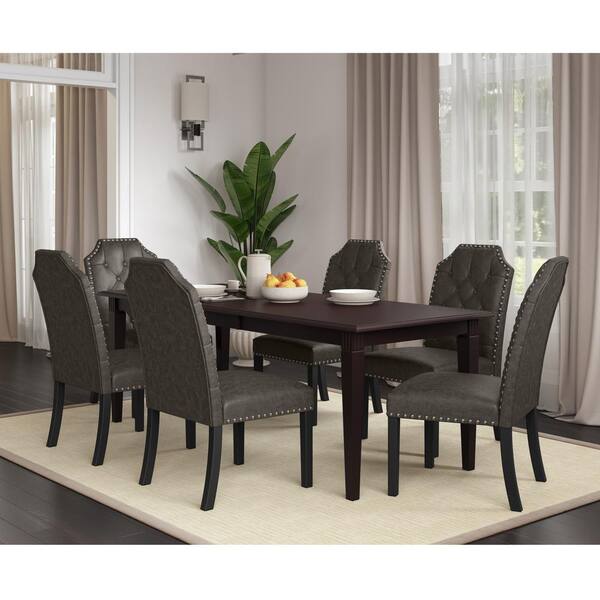 Distressed Fog Gray Faux Leather Set, Distressed Leather Dining Room Chairs