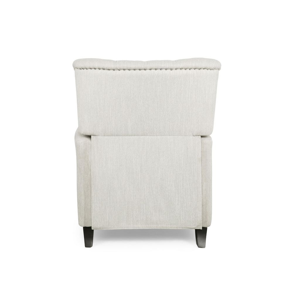 Handcrafted Beige Faux Leather Wood Recliner with Nailhead Trim