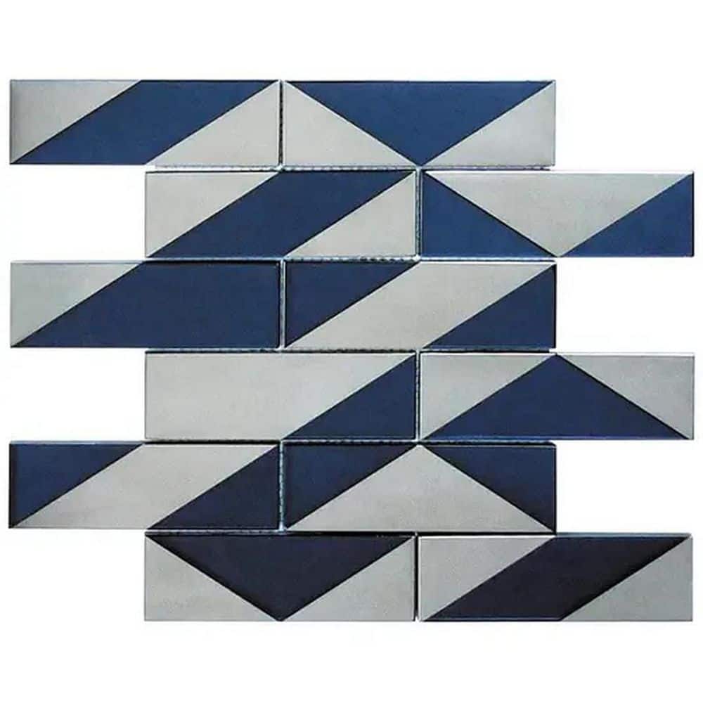 Mirari 12x12 in. Blue, Gray Glossy Glass 3D Geometric Subway Mosaic Wall Tile (4.79 sq ft/case, 5-Pack) price history on PriceWatchPro