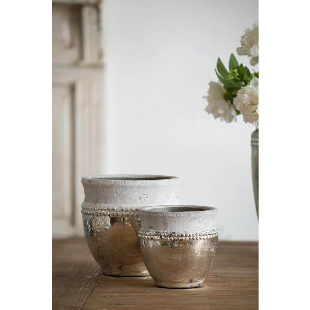 Set of 2 Silver and Gray Ceramic Bowl Planters