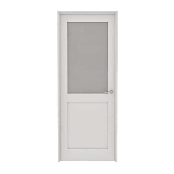 ARK DESIGN 36 in. x 80 in. 1/2-Lite Frosted Glass Left Handed White Solid Core MDF Door Kit with Quick Assemble Jamb