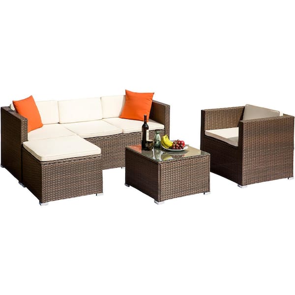 Unbranded Elegant 4-Pieces Wicker Patio Conversation Set with Beige Cushions