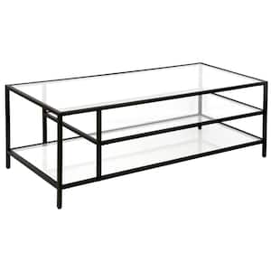 Winthrop 46 in. Blackened Bronze Rectangle Glass Coffee Table with Glass Shelves
