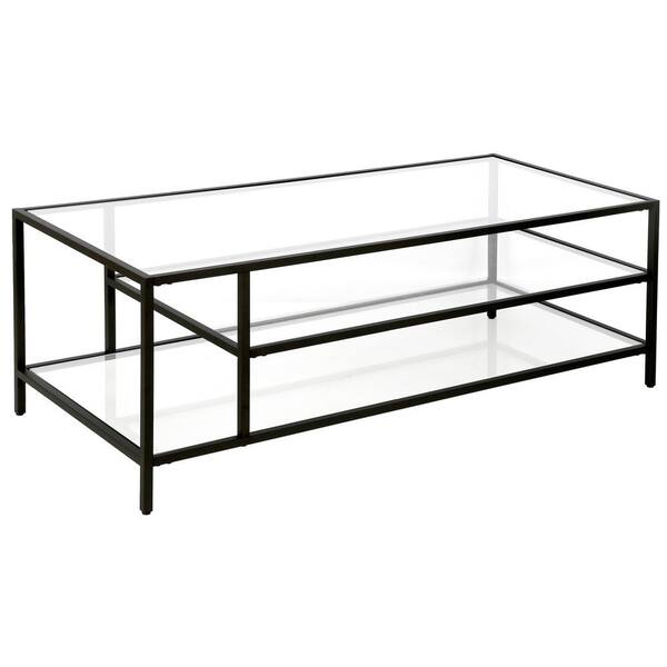 MEYER&CROSS Winthrop 46 in. Blackened Bronze Rectangle Glass Coffee Table with Glass Shelves