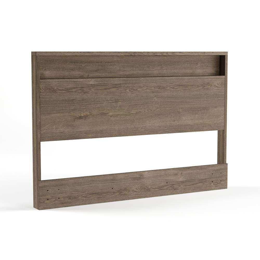Weathered Oak Full/Queen Headboard with Storage Shelf