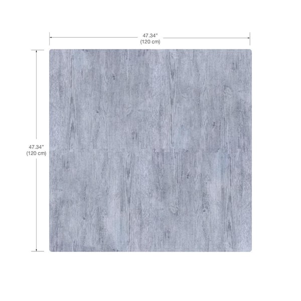 Norsk Reversible Stone Gray/Black Faux Wood 24 in. x 24 in. x 0.47 in. Foam Mats (4-Pack)