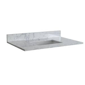 31 in. W x 22 in. D Stone Vanity Top in White with White Rectangular Single Sink