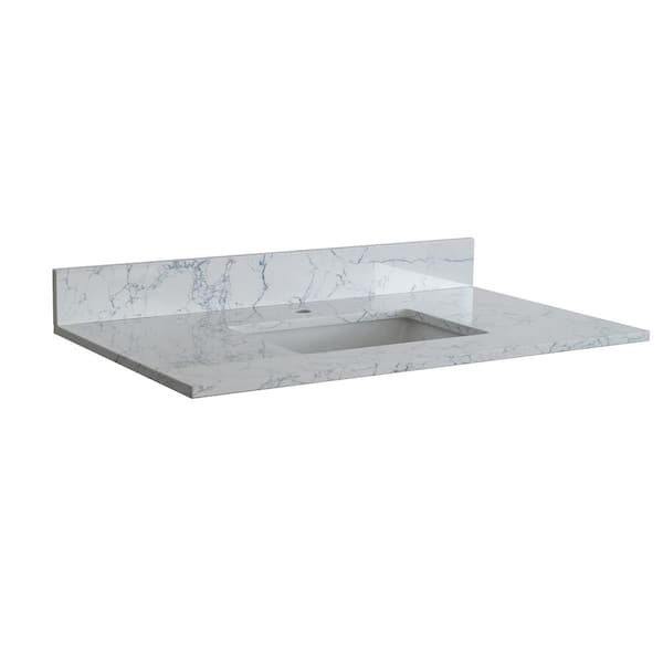 Tileon 31 in. W x 22 in. D Stone Vanity Top in White with White Rectangular Single Sink