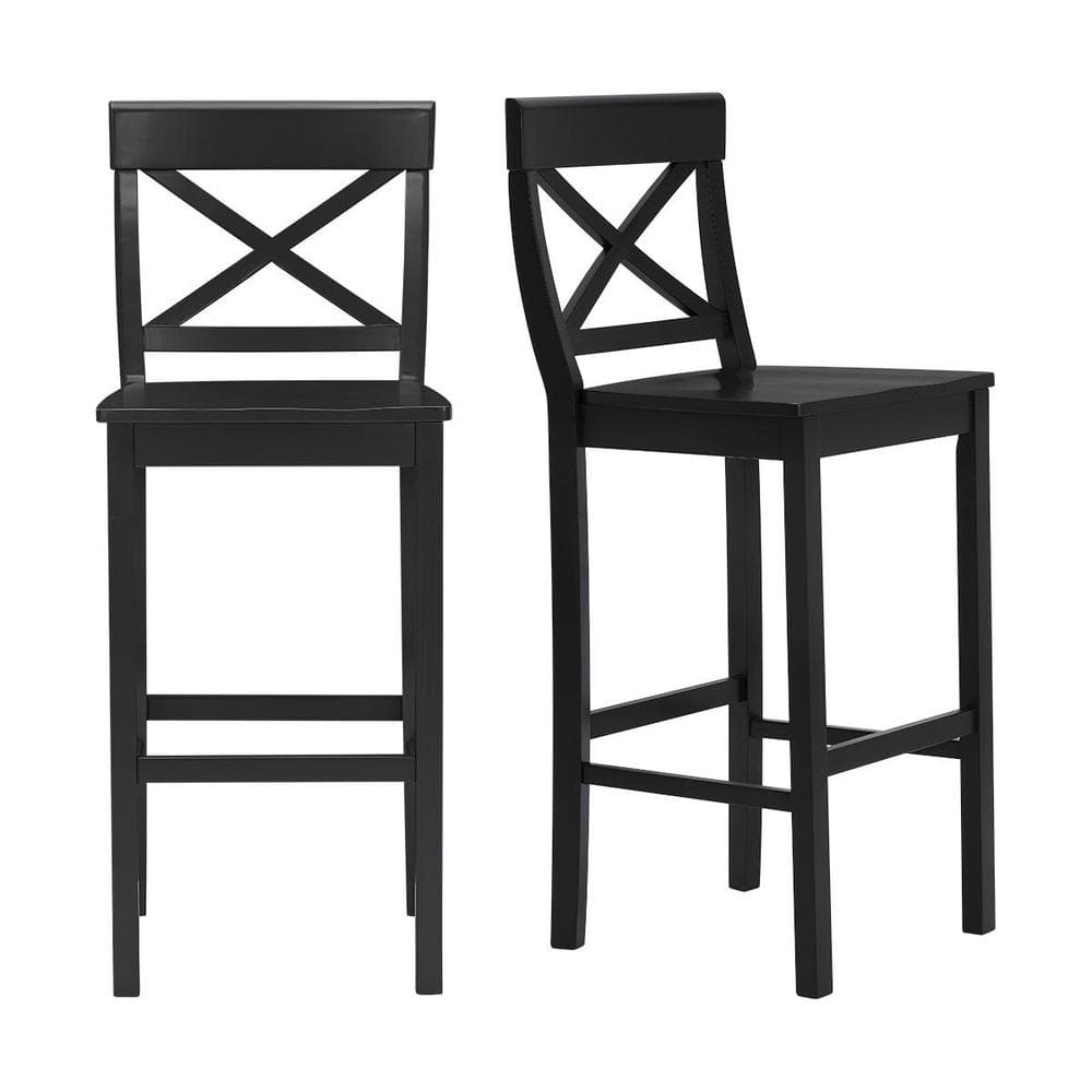 Cedarville Charcoal Black Wood Bar Stools with Cross Back (Set of 2)