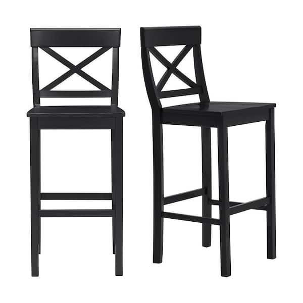 StyleWell Cedarville Charcoal Black Wood Bar Stools with Cross Back (Set of 2)