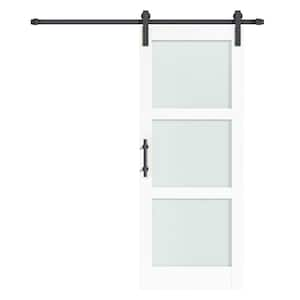 42 in. x 84 in. 3-Lite Frosted Glass White Finished MDF Core Sliding Barn Door with Hardware Kit