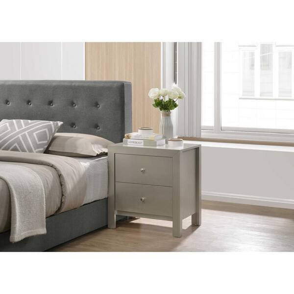 AndMakers Burlington 2-Drawer Silver Champagne Nightstand (25 in. H x 22 in. W x 17 in. D)