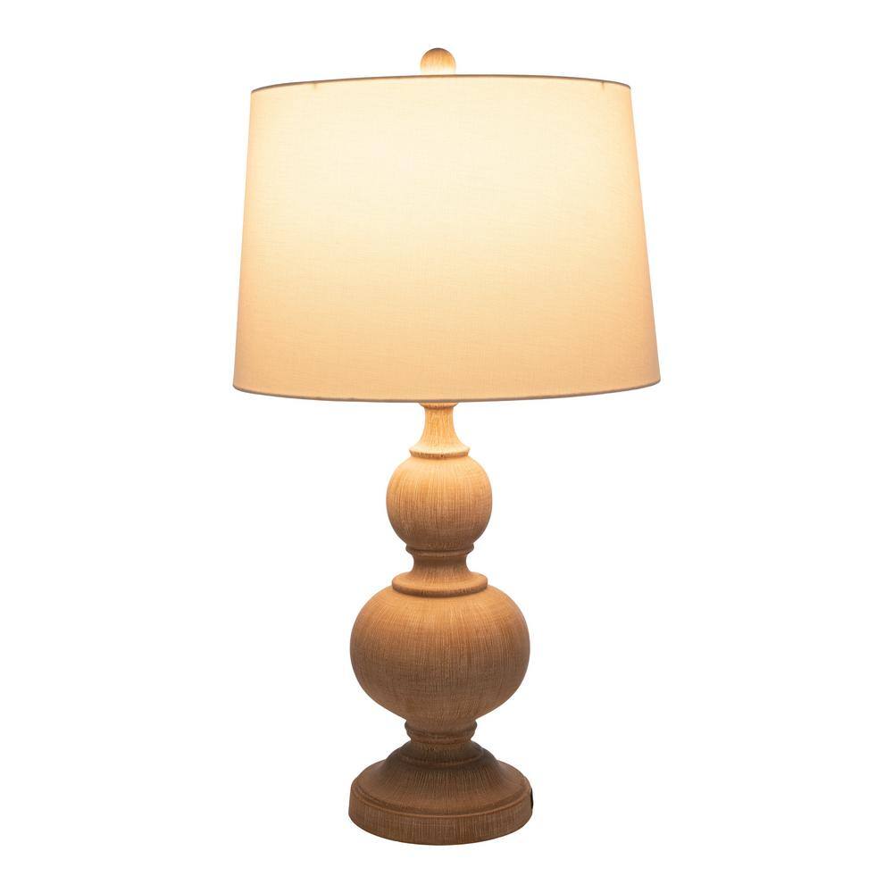 Whitewash Linen Shade 16" Table Lamp Set with USB Ports