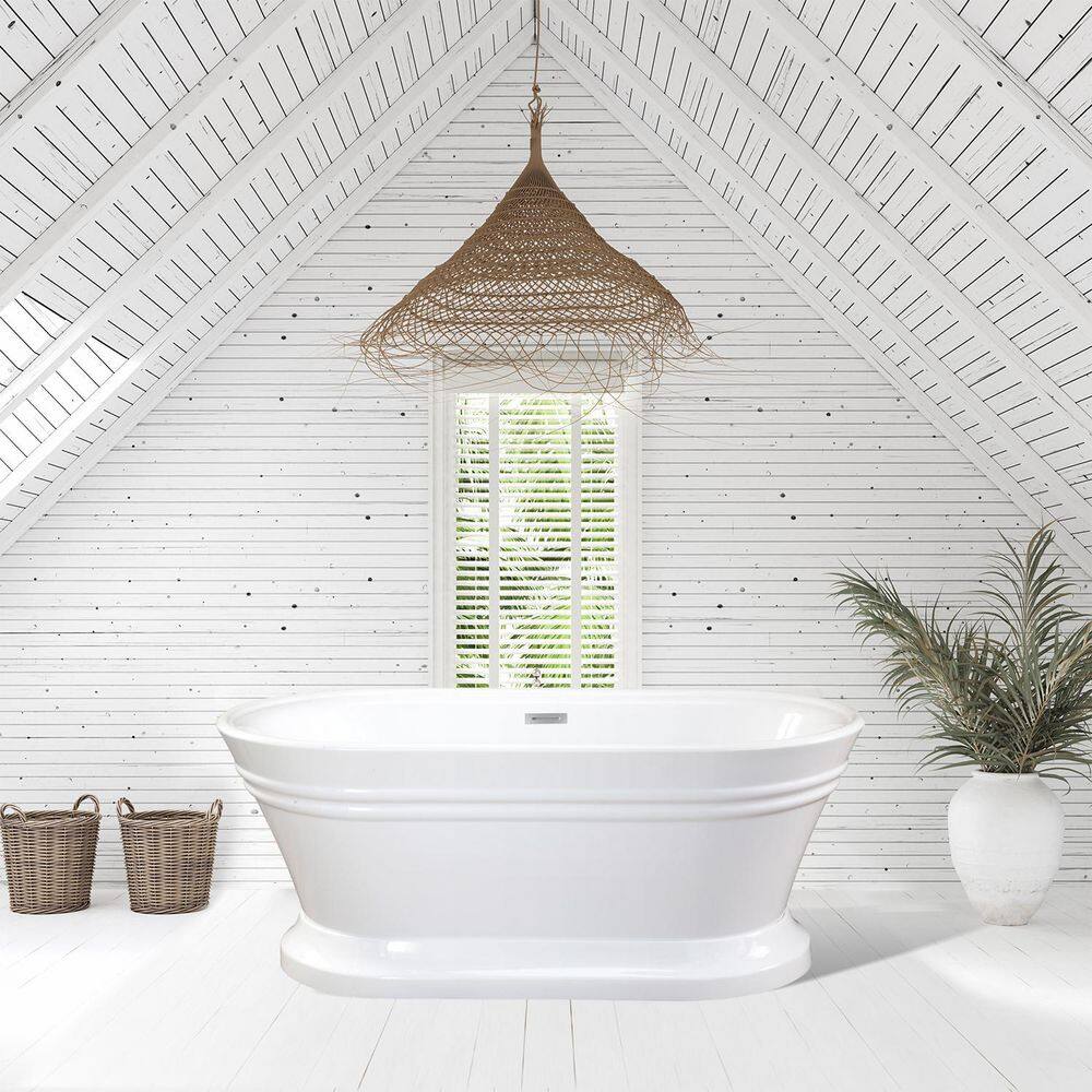 Solace 59.1'' White Freestanding Acrylic Soaking Bathtub