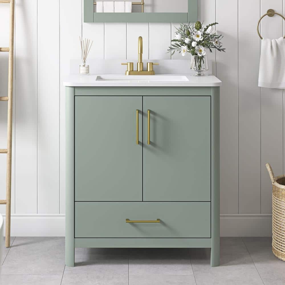 Sage Green Freestanding Bathroom Vanity with Engineered Marble Top