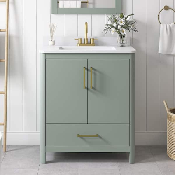 OVE Decors Dario 30 in. Single Sink Sage Green Bath Vanity with White Engineered Stone Top (Assembled)