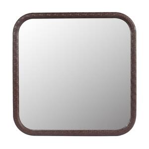 23.6 in. W x 23.6 in. H Small Square PU Covered MDF Framed Wall Bathroom Vanity Mirror in Copper Brown