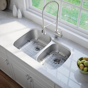 Premier Undermount Stainless Steel 32 in. 60/40 Double Bowl Kitchen Sink