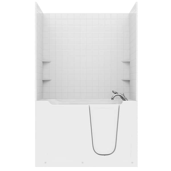 Nova Heated Series 36 in. x 60 in. Right Drain Air Jetted Bathtub in White with 4 in. Tile Shower Wall Kit