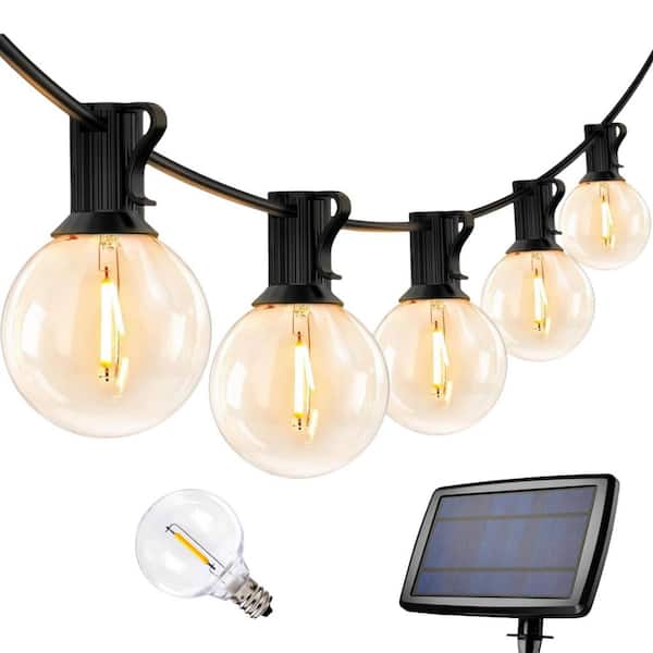 25-Light 50 ft. Outdoor/Indoor Solar LED G40 Integrated LED Globe Shatterproof 2700K Warm White Garden String-Light
