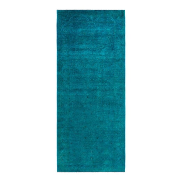 Overdyed Blue 9 ft. x 12 ft. Solid Wool Indoor Area Rug