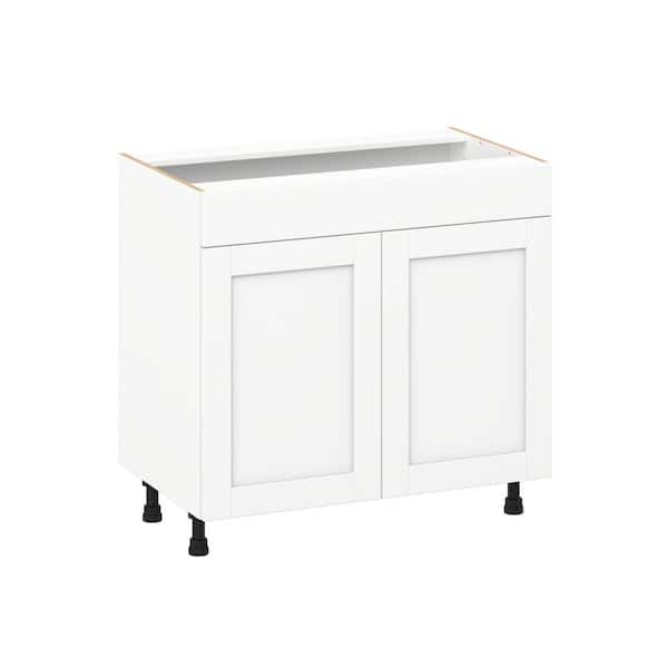 J COLLECTION Milton 36 in. W x 21 in. D x 30 in. H Assembled Shaker Bath Sink Base Kitchen Cabinet in Bright White with False Front