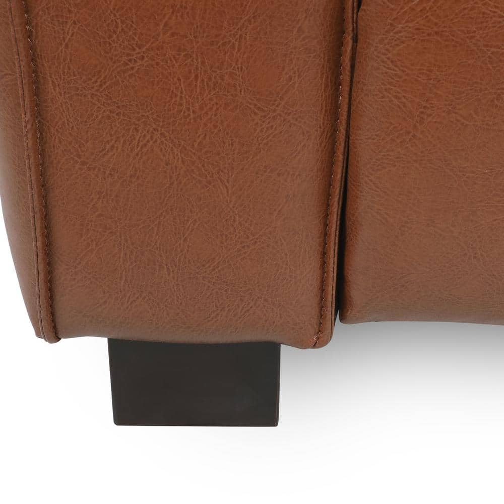 Cognac Brown Square Arm Faux Leather Club Chair with Dark Walnut Wood Legs
