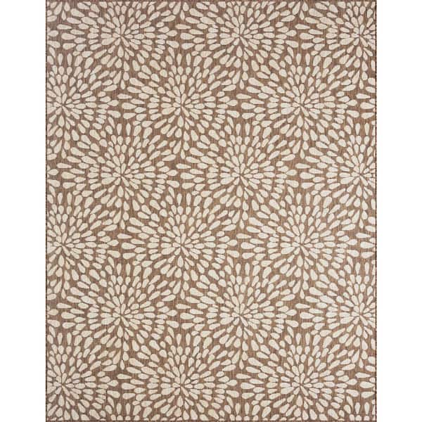 Tayse Rugs Eco Floral Brown 9 ft. x 12 ft. Indoor/Outdoor Area Rug