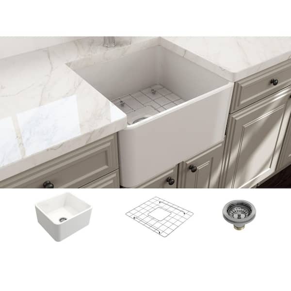 Classico Farmhouse Apron Front Fireclay 20 in. Single Bowl Kitchen Sink with Bottom Grid and Strainer in White