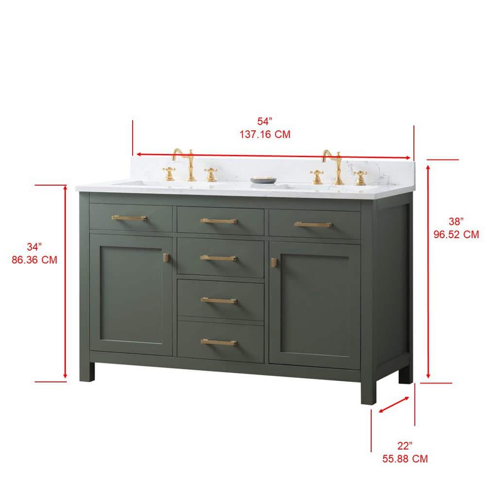 Vintage Green Double Vanity with Carrara White Top and Gold Hardware