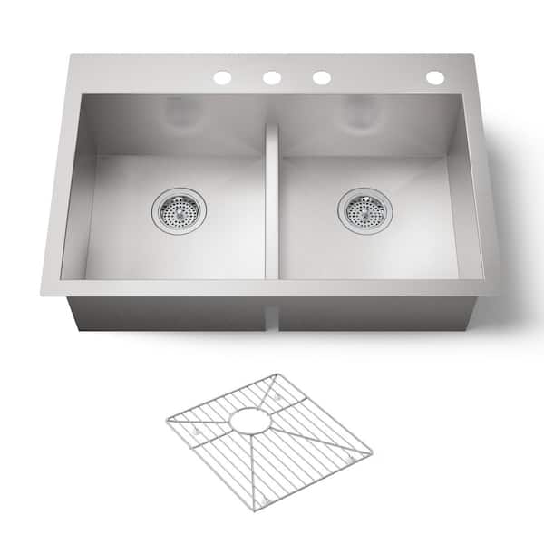 KOHLER Vault Drop-In Stainless Steel 33 in. 4-Hole Double Basin Kitchen Sink Kit